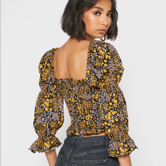 TOPSHOP Floral crop top w/ puff sleeves - Picture 2 of 5